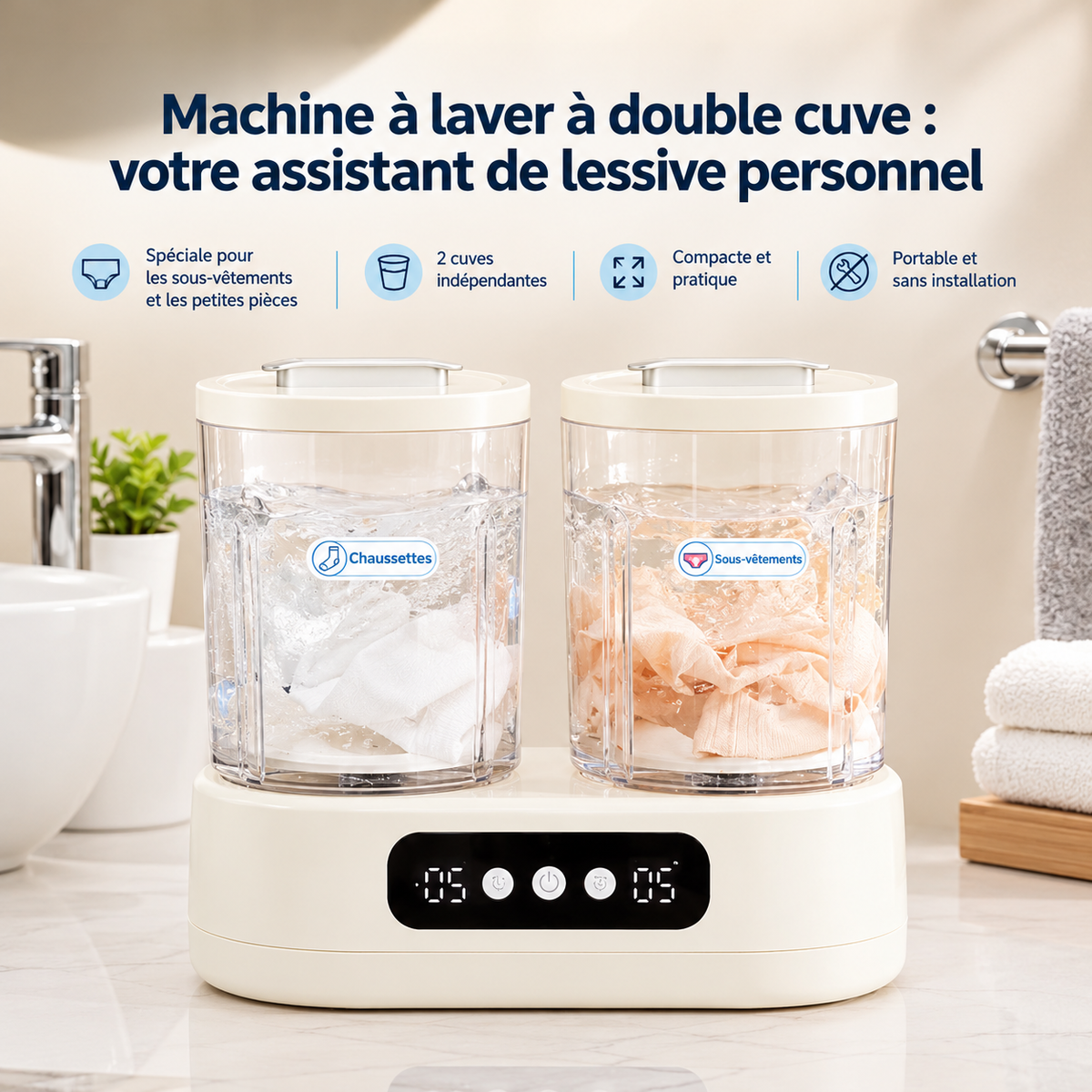 Mini-machine à laver portable à double cuve – Commande numérique