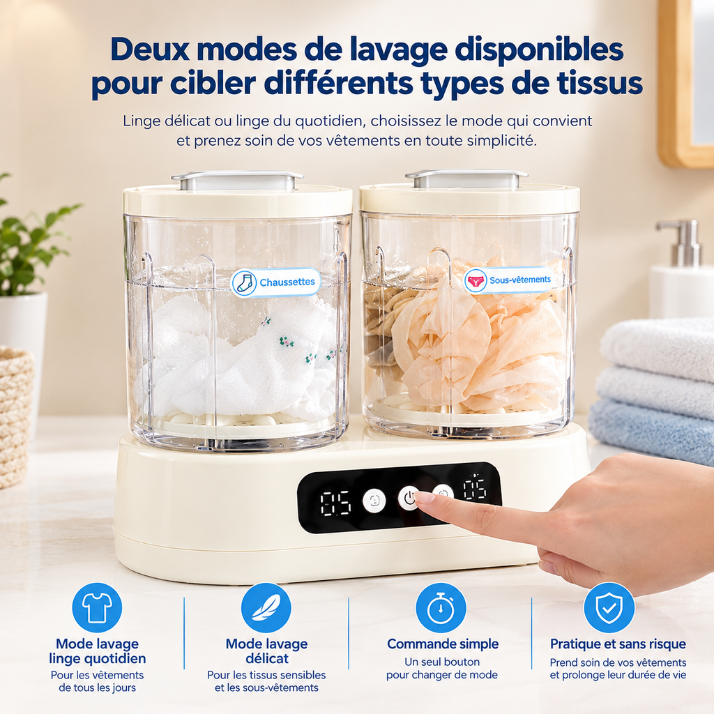 Mini-machine à laver portable à double cuve – Commande numérique